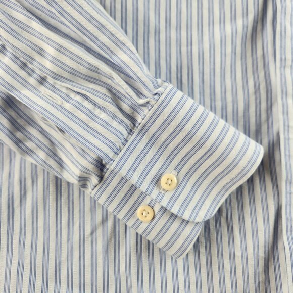 David Donahue Button Up Shirt Cotton Long Sleeve 16.5 34/35 Trim Blue Striped - Picture 7 of 16